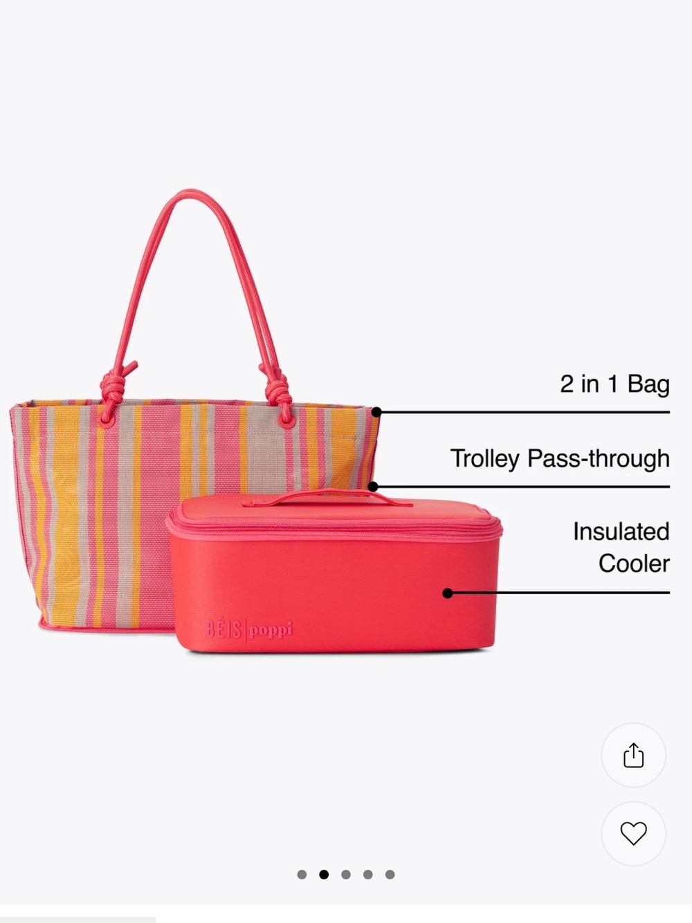 BEIS x Poppi The Cooler Tote in Juicy Pink Orange Summer Pool Tote BNWT - Picture 3 of 12